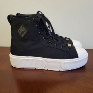NWOT PF Flyers Platform High Top Sneakers Black Logo Women's 8 Unisex 6.5